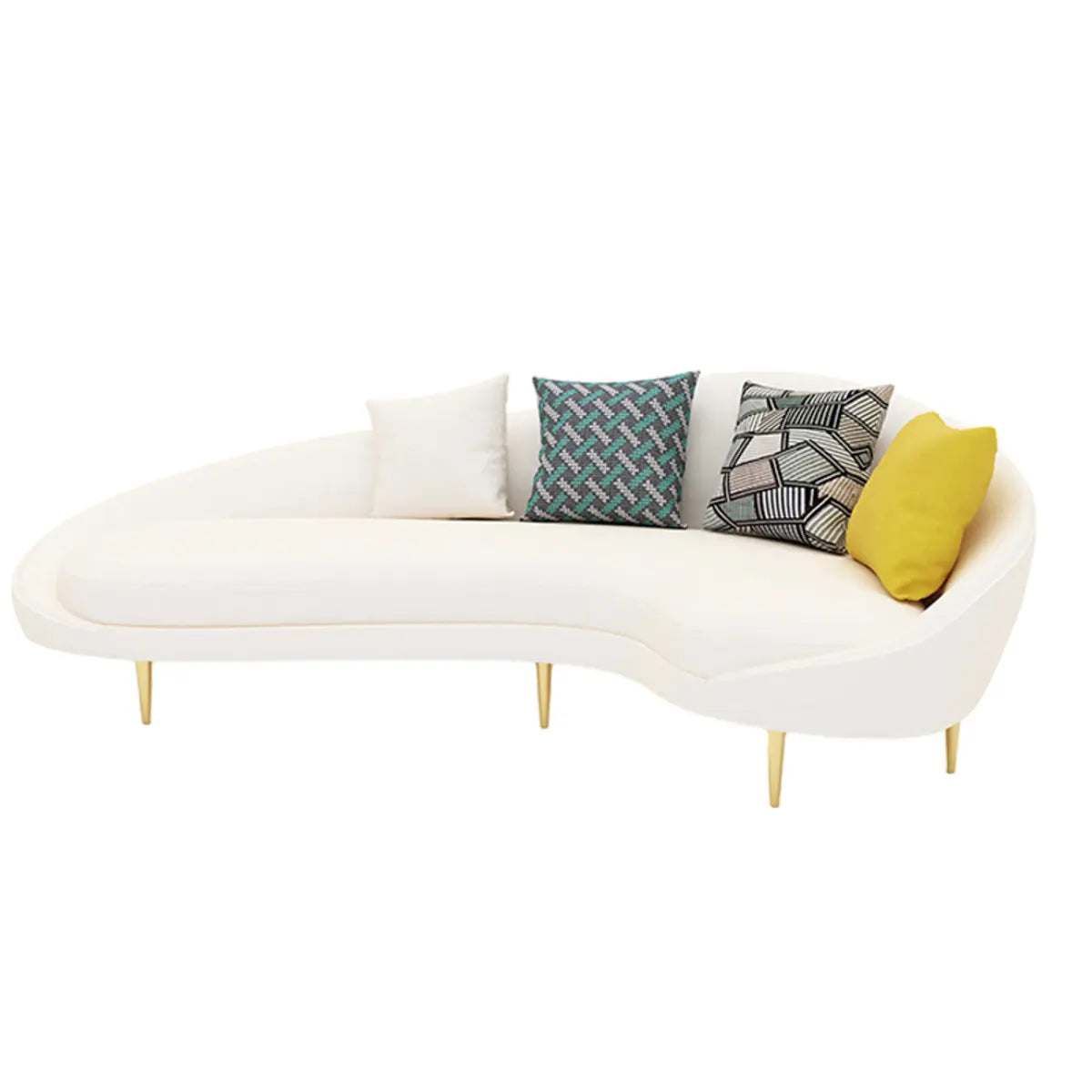 White Fabrics Pillow Back Curved Sofa Seating Group Image - 10