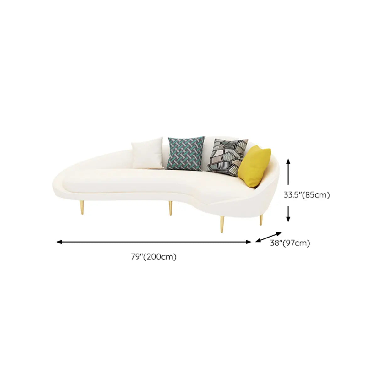 White Fabrics Pillow Back Curved Sofa Seating Group Image - 17