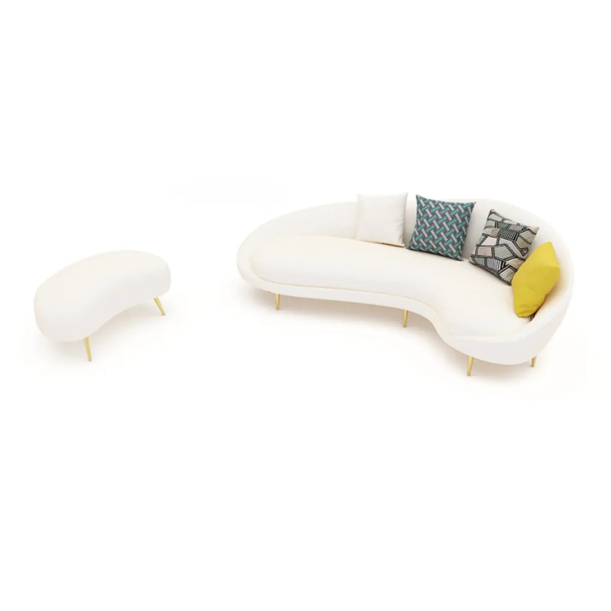 White Fabrics Pillow Back Curved Sofa Seating Group Image - 2