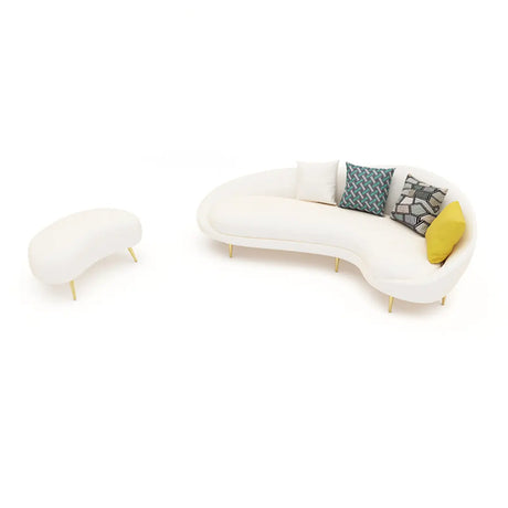 White Fabrics Pillow Back Curved Sofa Seating Group Image - 2