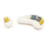 White Fabrics Pillow Back Curved Sofa Seating Group Image - 3