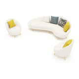 White Fabrics Pillow Back Curved Sofa Seating Group Image - 5