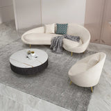 White Fabrics Pillow Back Curved Sofa Seating Group Image - 6