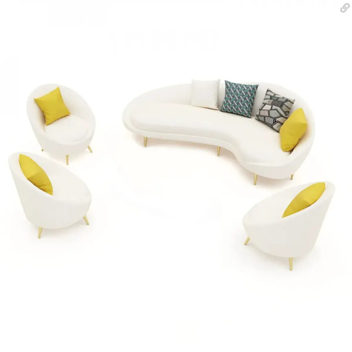 White Fabrics Pillow Back Curved Sofa Seating Group Image - 7