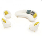 White Fabrics Pillow Back Curved Sofa Seating Group Image - 7