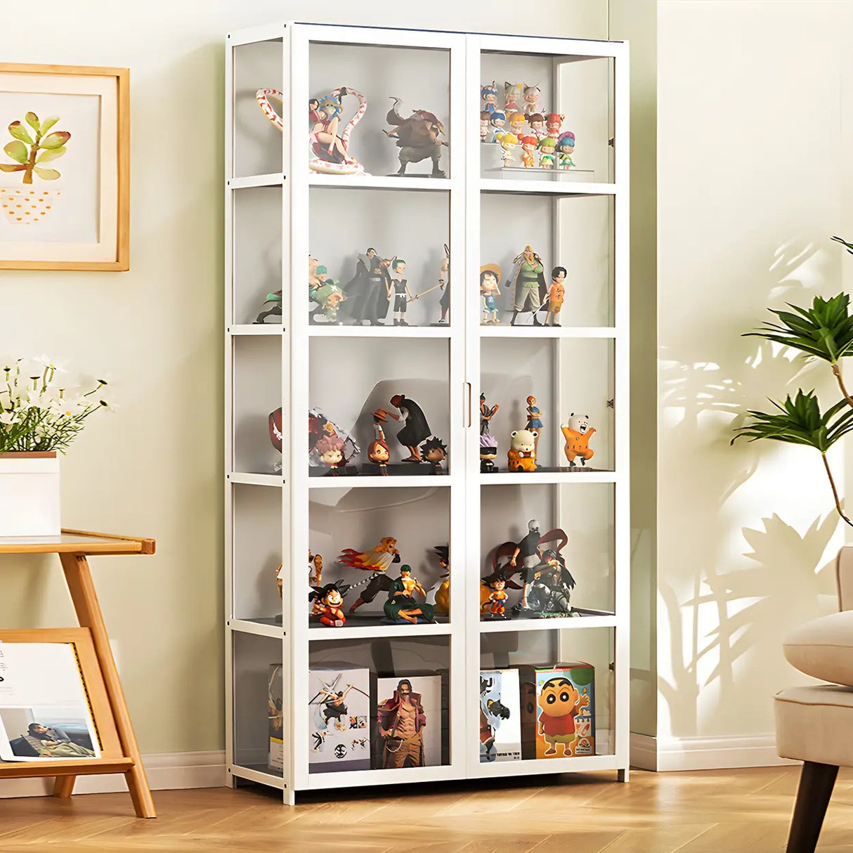 White Fashion Bamboo Clear Figure Display Cabinets Image - 11