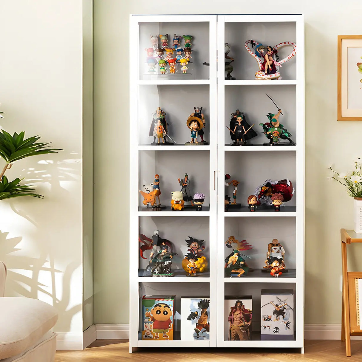 White Fashion Bamboo Clear Figure Display Cabinets Image - 4