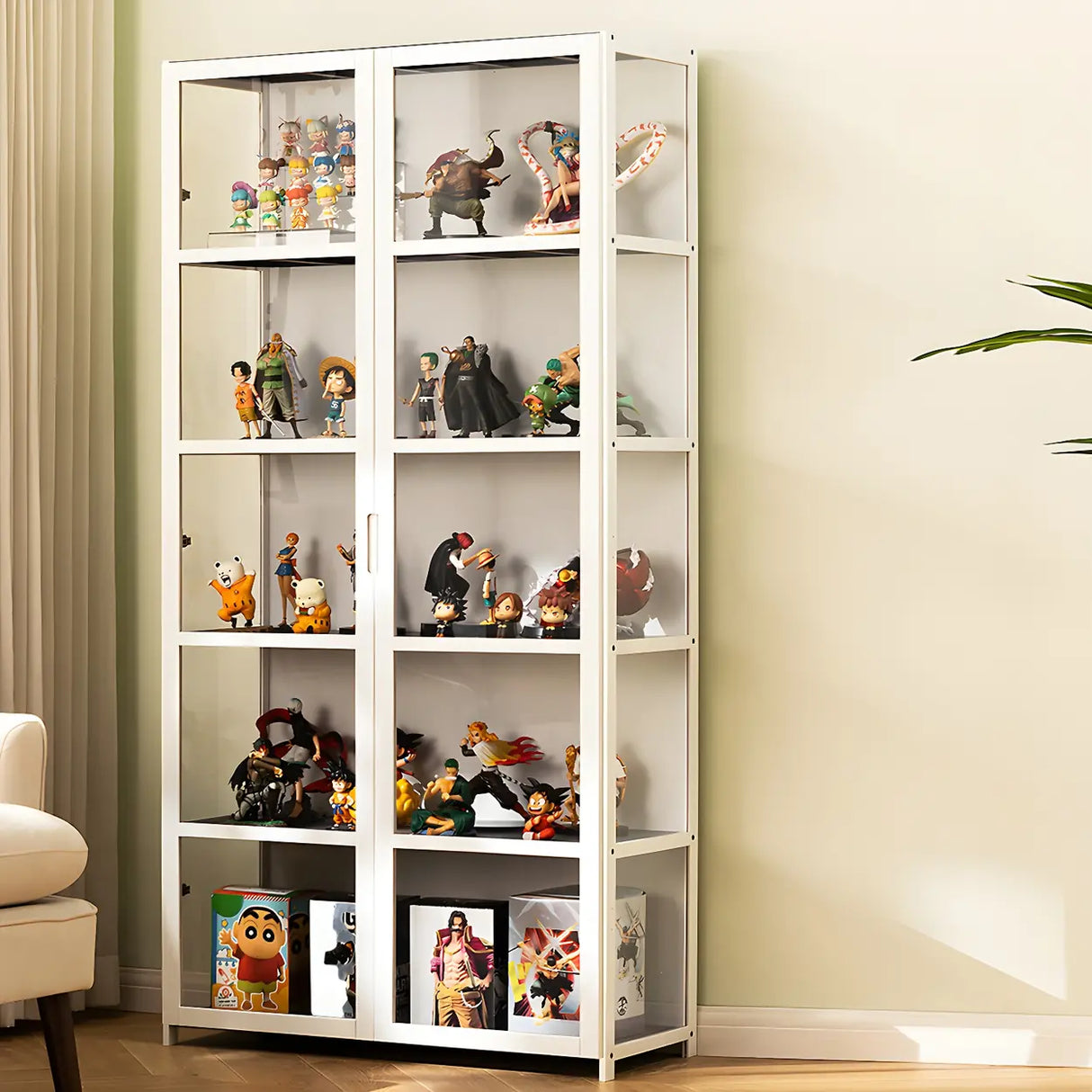 White Fashion Bamboo Clear Figure Display Cabinets Image - 5
