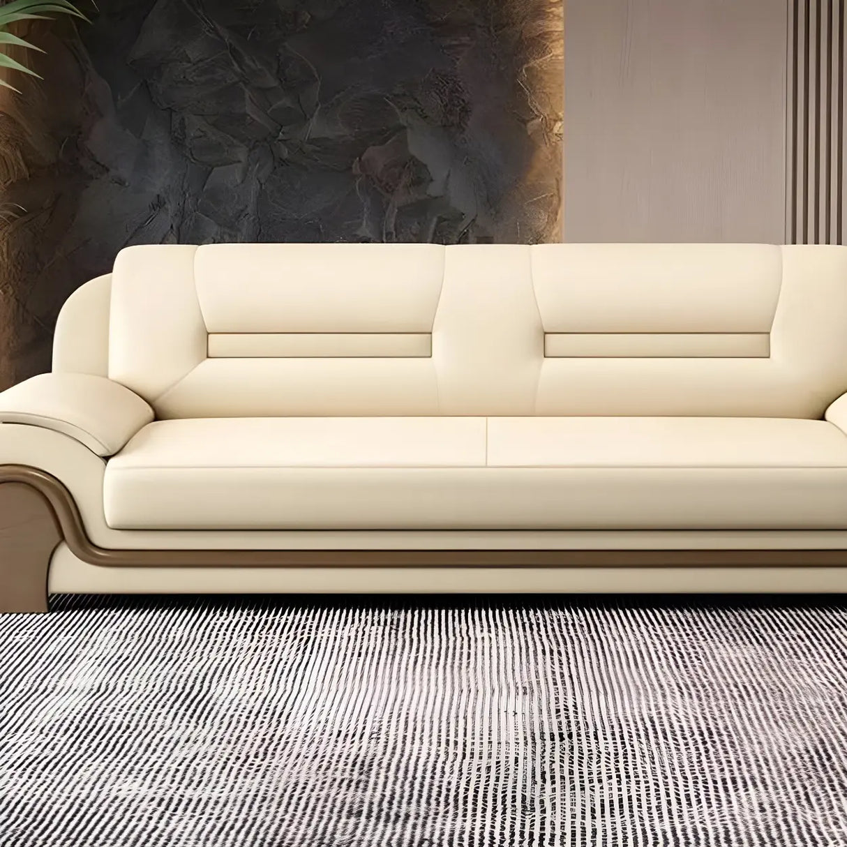 White Faux Leather Wood Frame Reception Sofa with Arms Image - 10