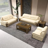 White Faux Leather Wood Frame Reception Sofa with Arms Image - 11