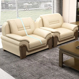 White Faux Leather Wood Frame Reception Sofa with Arms Image - 13