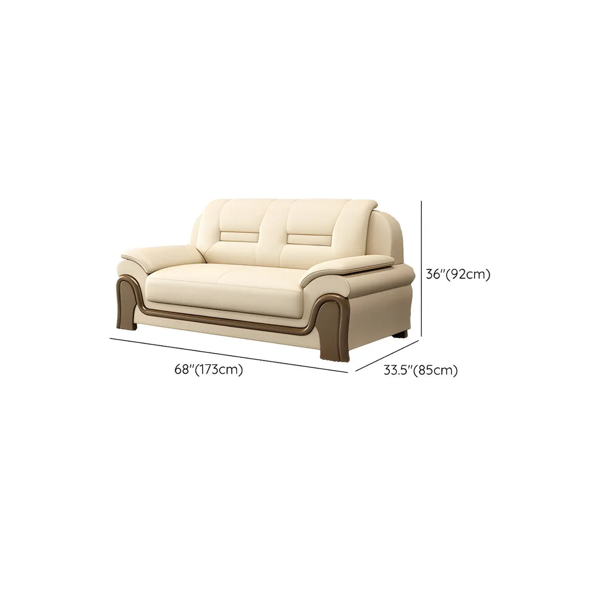 White Faux Leather Wood Frame Reception Sofa with Arms Image - 15