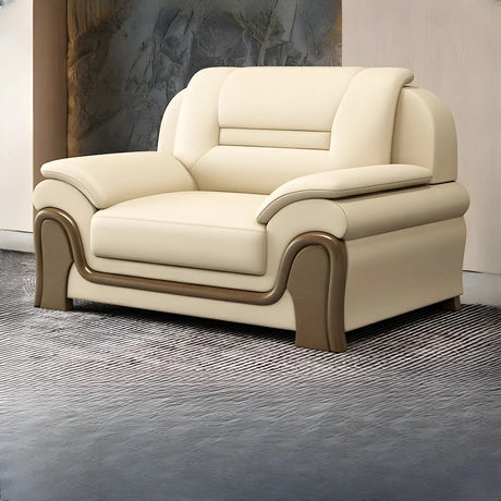 White Faux Leather Wood Frame Reception Sofa with Arms Image - 2