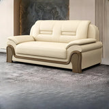 White Faux Leather Wood Frame Reception Sofa with Arms Image - 3