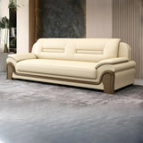 White Faux Leather Wood Frame Reception Sofa with Arms Image - 5