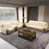 White Faux Leather Wood Frame Reception Sofa with Arms Image - 6