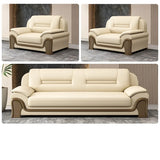 White Faux Leather Wood Frame Reception Sofa with Arms Image - 7