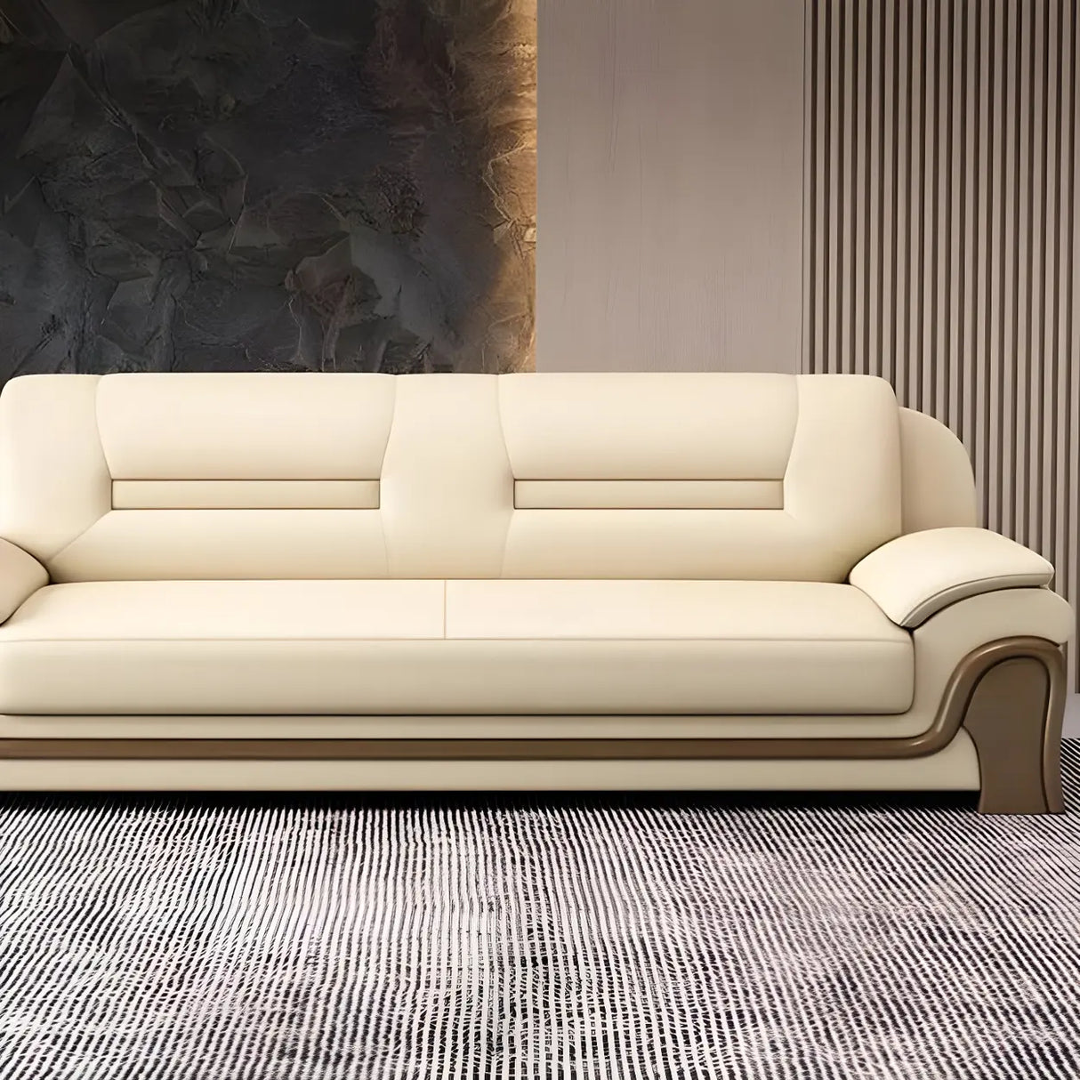 White Faux Leather Wood Frame Reception Sofa with Arms Image - 8