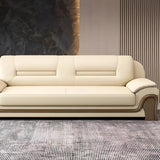 White Faux Leather Wood Frame Reception Sofa with Arms Image - 8