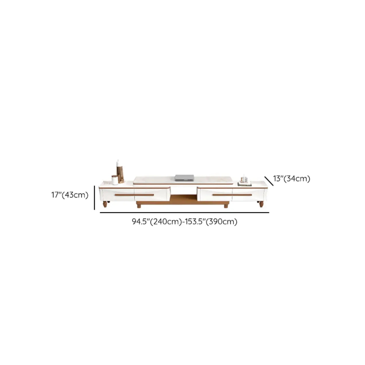 White Faux Marble Drawers Rectangle Long TV Stand 