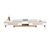 White Faux Marble Drawers Rectangle Long TV Stand Image - 2