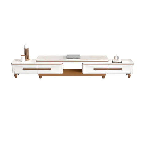 White Faux Marble Drawers Rectangle Long TV Stand Image - 2