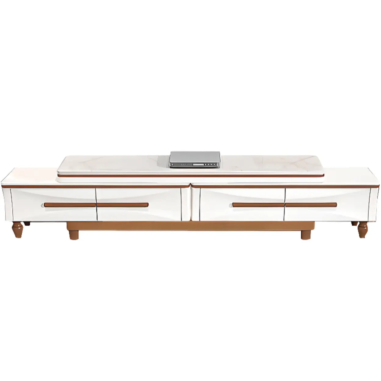 White Faux Marble Drawers Rectangle Long TV Stand Image - 6