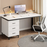White Fiberboard Computer Desk with Drawers Image - 1