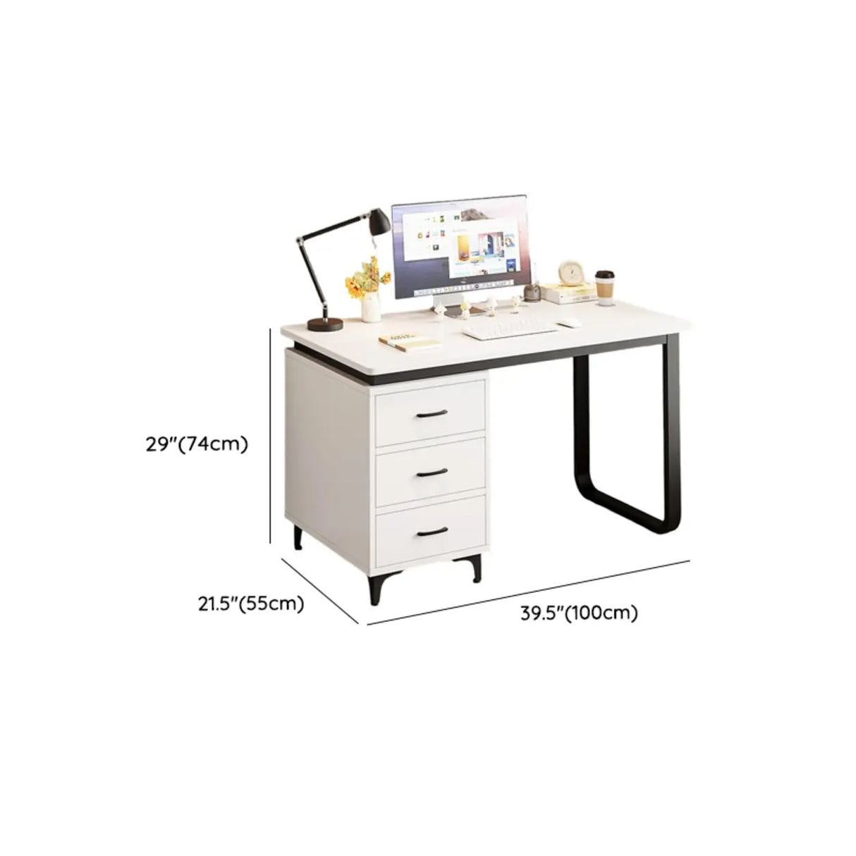 White Fiberboard Computer Desk with Drawers 
