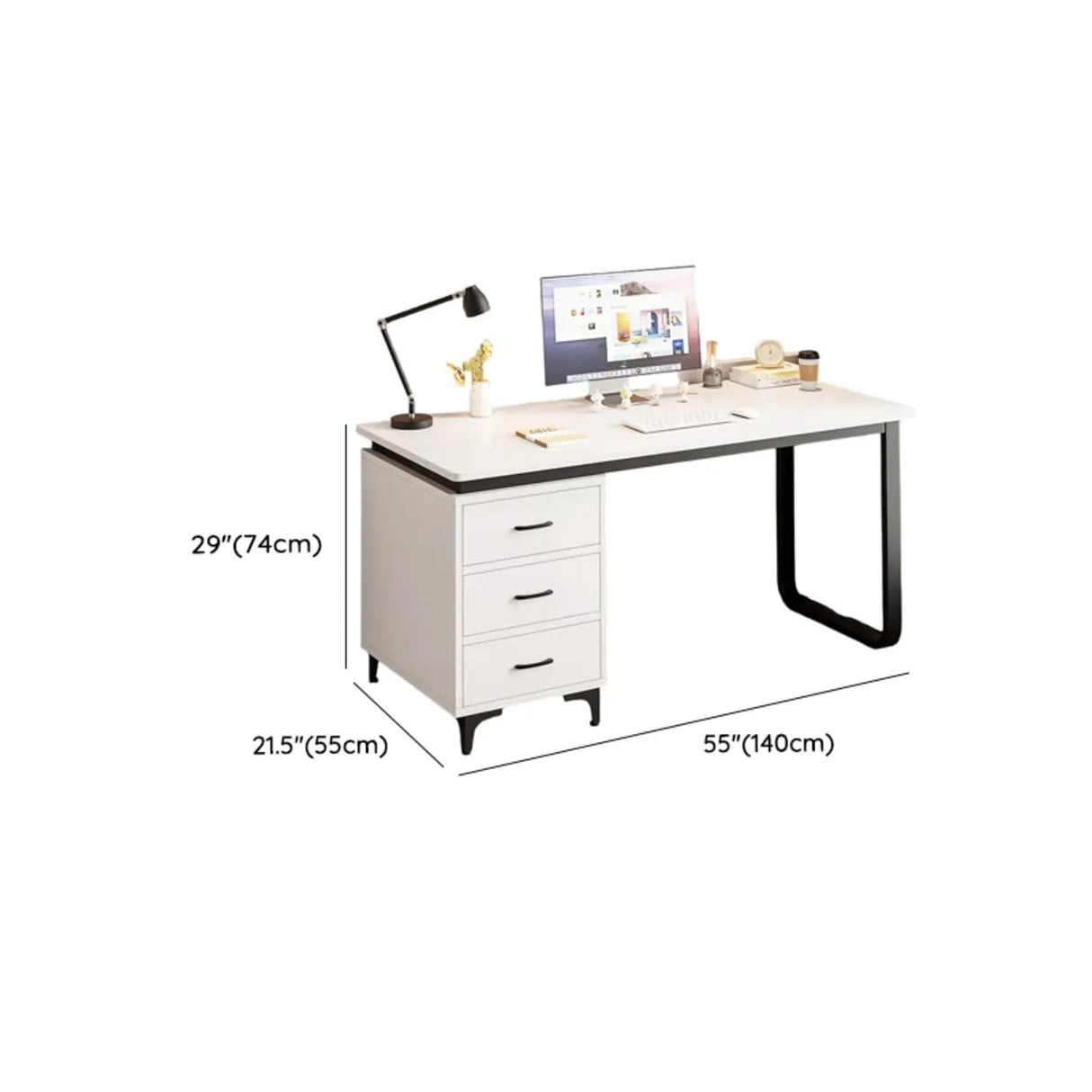 White Fiberboard Computer Desk with Drawers Image - 12