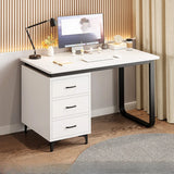 White Fiberboard Computer Desk with Drawers Image - 2