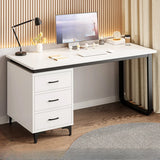 White Fiberboard Computer Desk with Drawers Image - 7