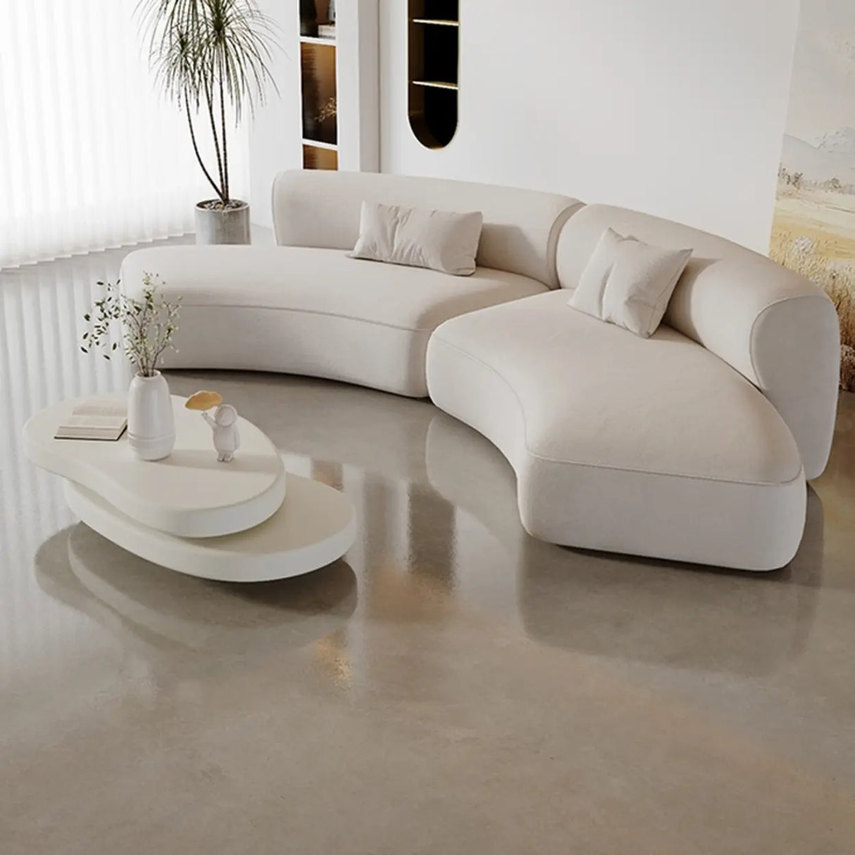 White Flannel Tight Back Horizontal Sofa with Pillow Image - 1