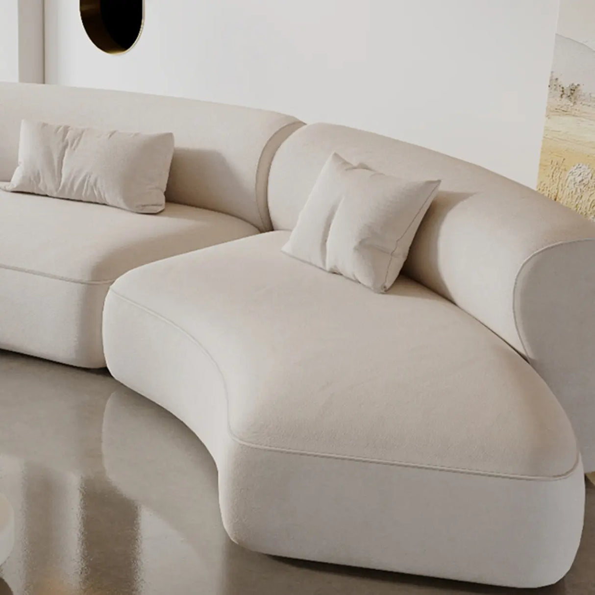 White Flannel Tight Back Horizontal Sofa with Pillow Image - 11