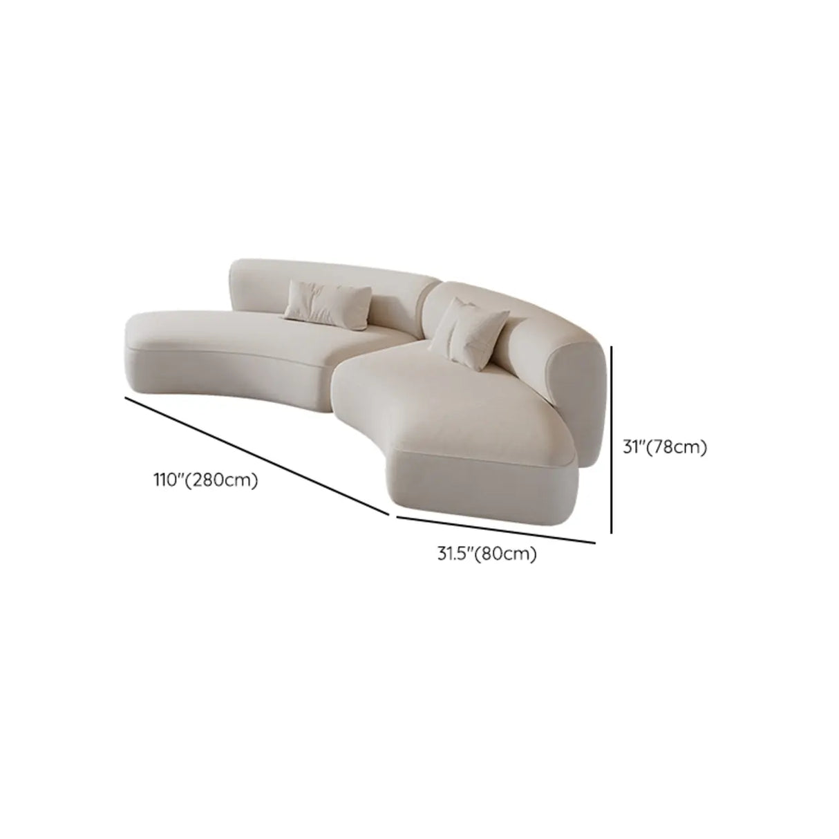 White Flannel Tight Back Horizontal Sofa with Pillow Image - 14