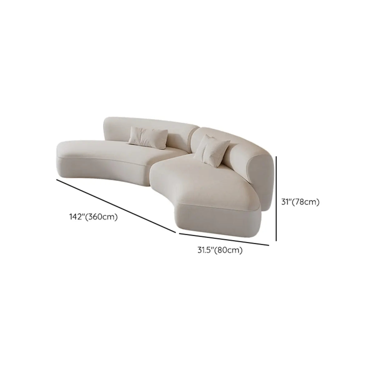 White Flannel Tight Back Horizontal Sofa with Pillow Image - 16