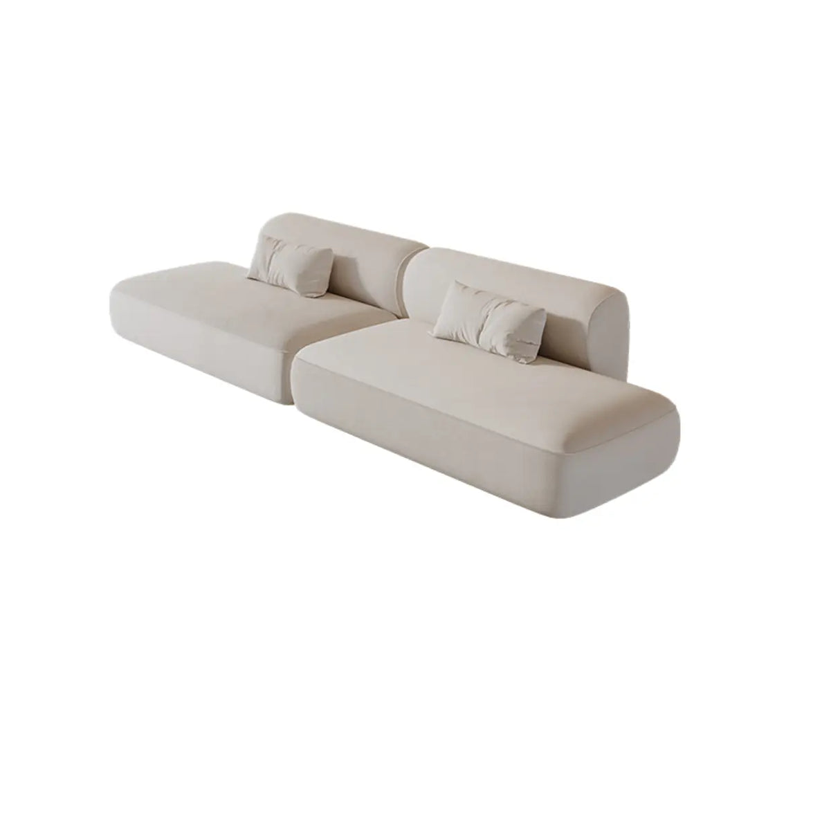 White Flannel Tight Back Horizontal Sofa with Pillow Image - 2
