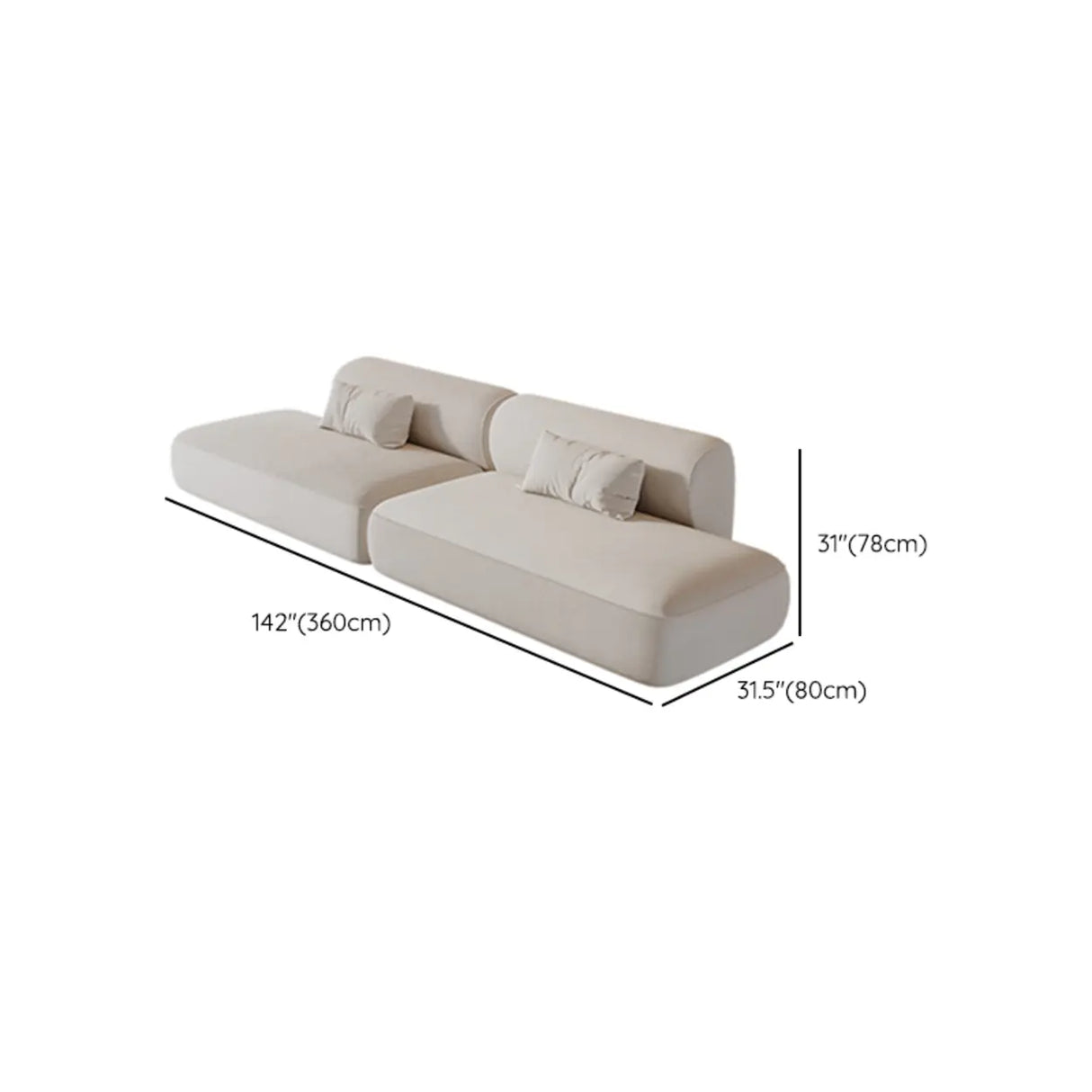 White Flannel Tight Back Horizontal Sofa with Pillow Image - 20