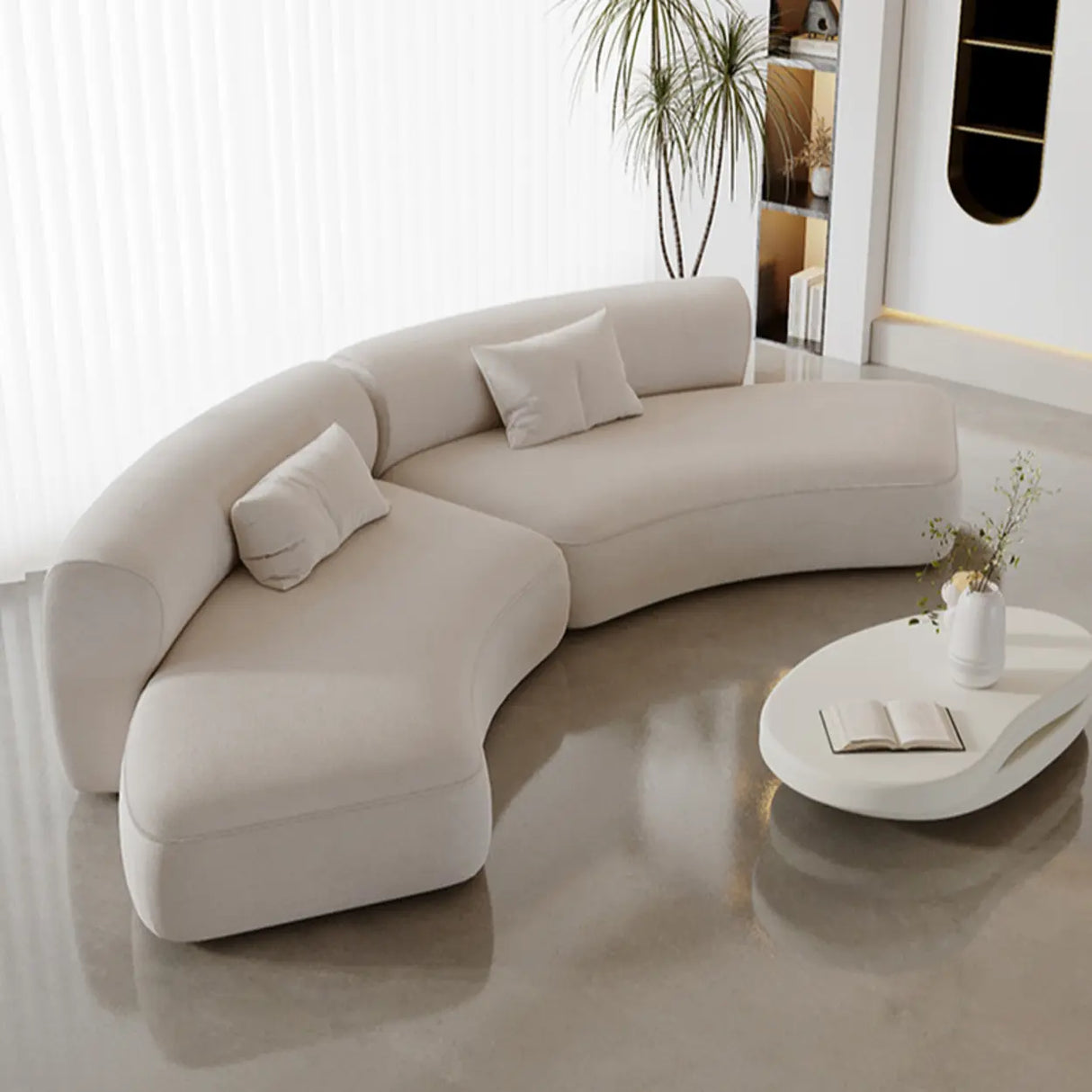 White Flannel Tight Back Horizontal Sofa with Pillow Image - 4