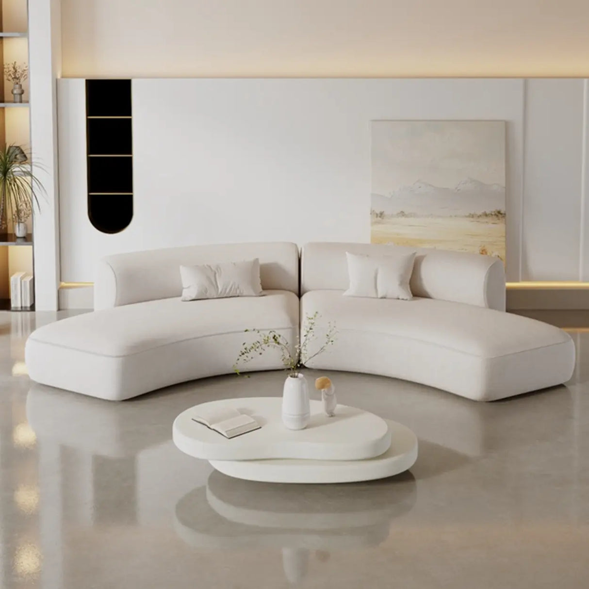 White Flannel Tight Back Horizontal Sofa with Pillow Image - 5