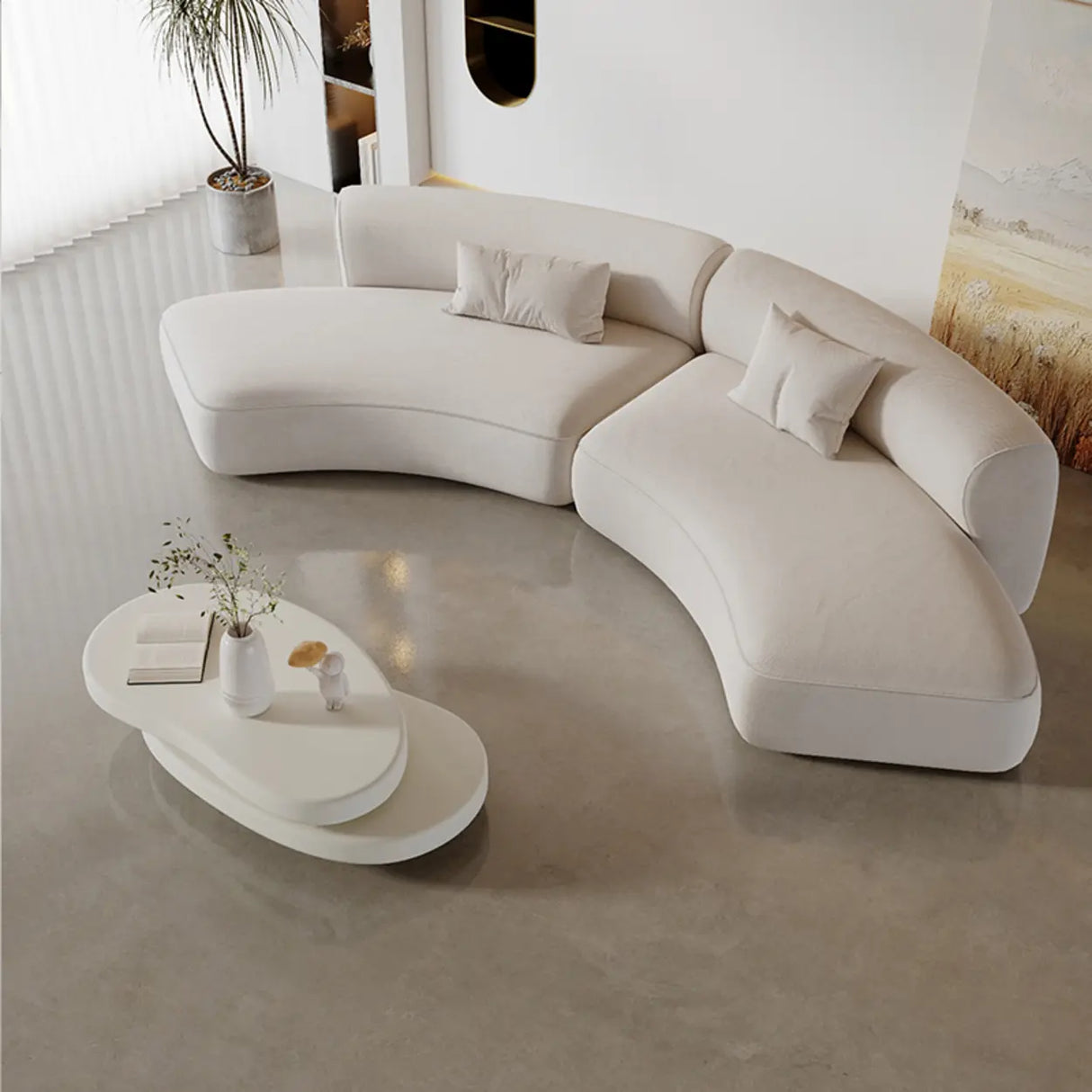 White Flannel Tight Back Horizontal Sofa with Pillow Image - 7