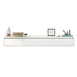 White Floating Mount Oak Wood Drawers Cabinet TV Stand Image - 13