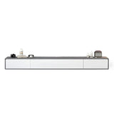 White Floating Mount Oak Wood Drawers Cabinet TV Stand Image - 3