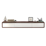 White Floating Mount Oak Wood Drawers Cabinet TV Stand Image - 7