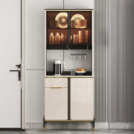 White Floor Wood Kitchen Hutch Storage China Cabinet Image - 2