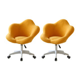 White Flower-Shaped Faux Fur Swivel Solid Color Vanity Stool Image - 4