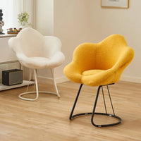 White Flower-Shaped Faux Fur Swivel Solid Color Vanity Stool