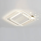 White Flush Simple Geometric Ceiling Fan with LED Light Image - 3
