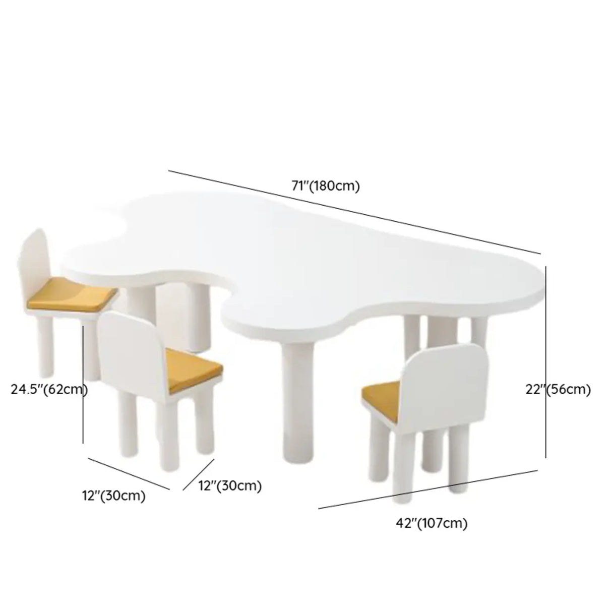 White Free Form Toddler Play Table Five Chairs Set 