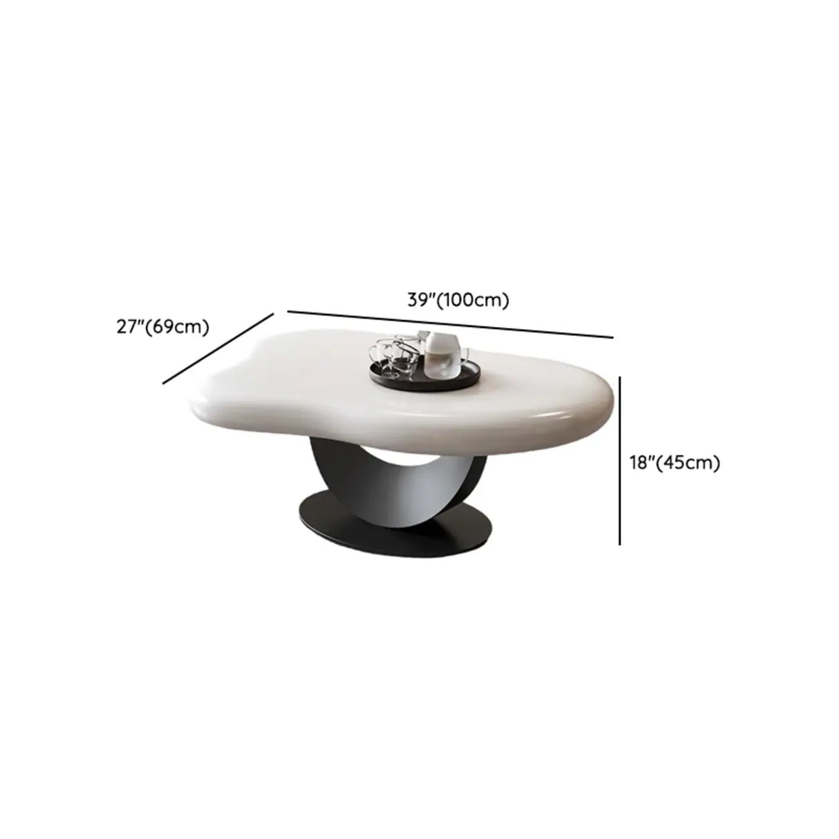 White Free Form Wood Metal Base Nesting Coffee Table 